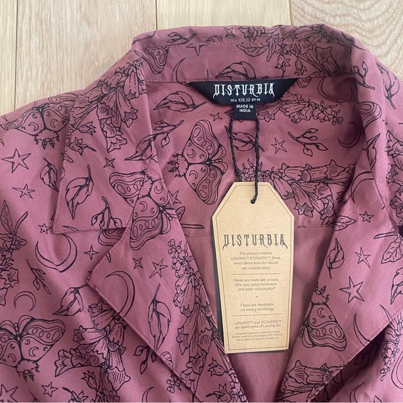 Disturbia Roxana Moth Foxglove Button Down Midi Shirt Dress - Picture 5 of 9